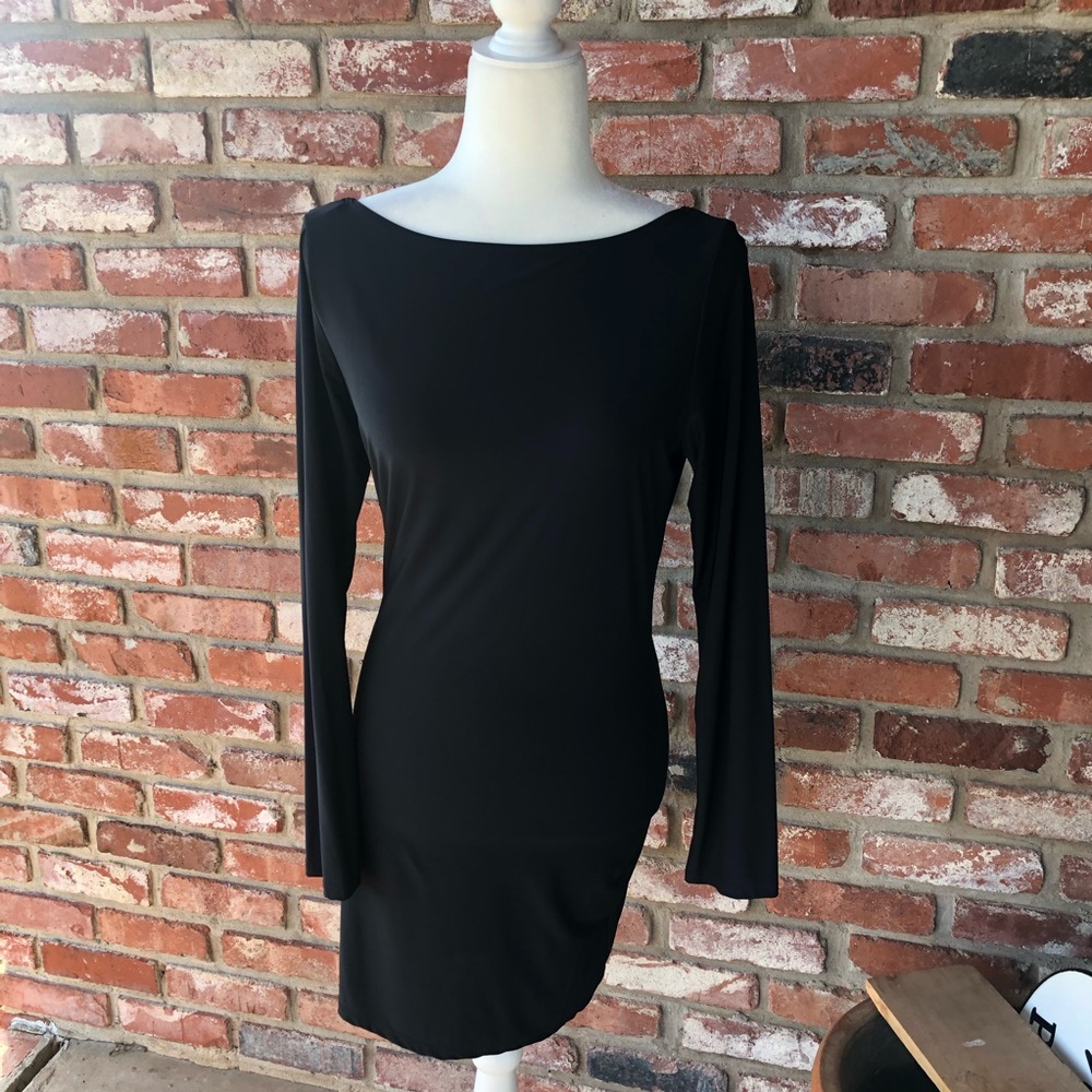 Ladies Fashion Junkee Black Fitted Back Plunge Tight Stretch Dress Size Large